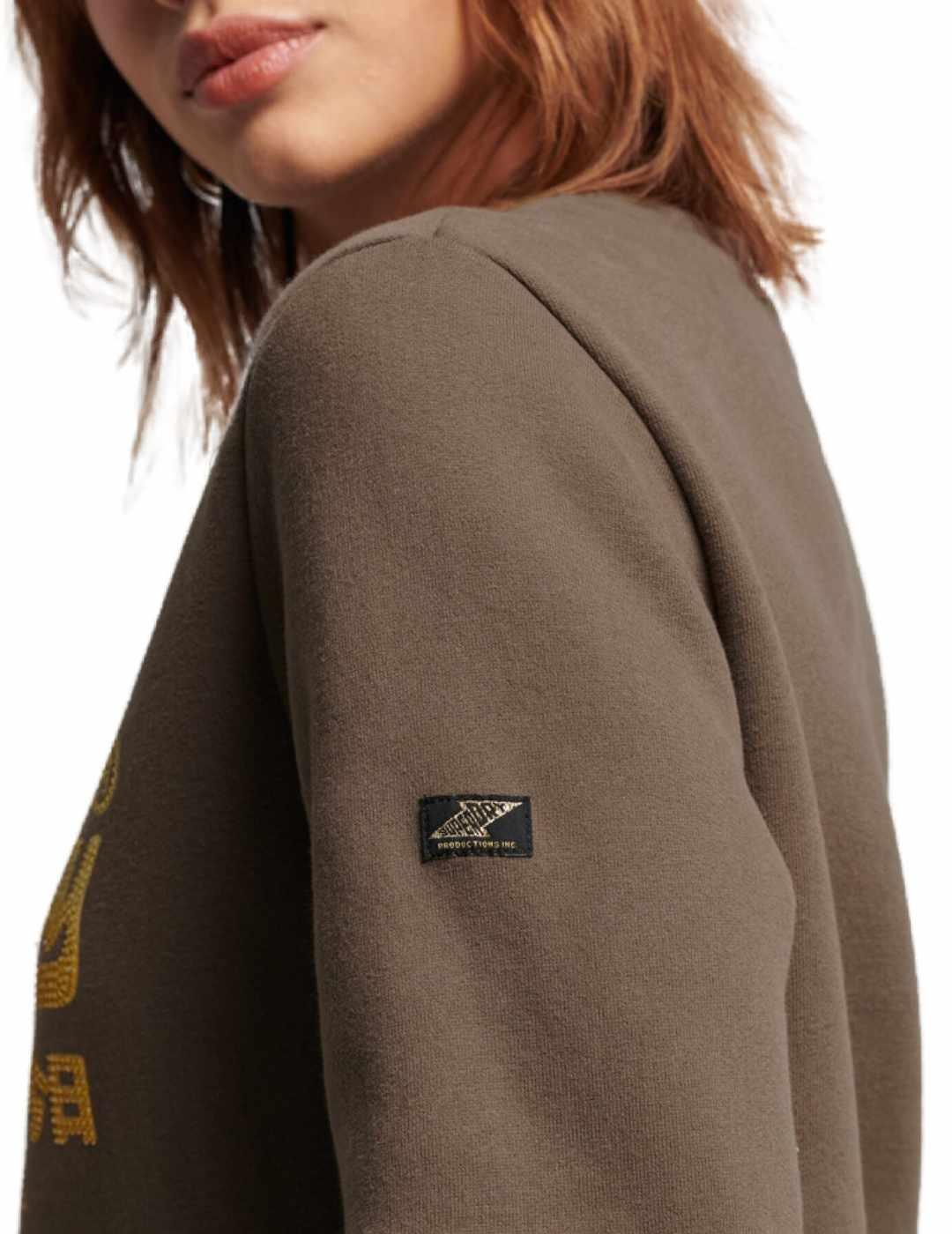 Sudadera Superdry Embellish marrón pedrería para mujer