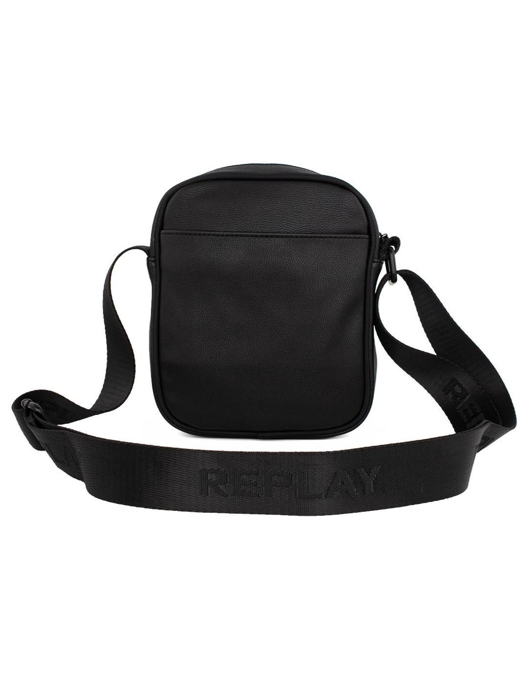 Bandolera Replay negro de polipiel para hombre