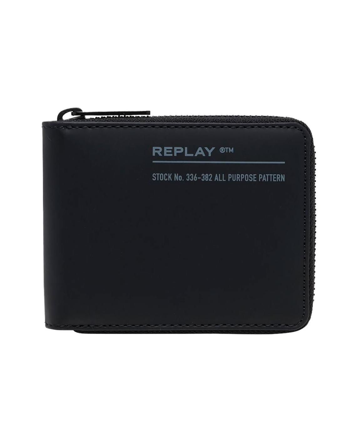 Cartera Replay negra con cremallera para hombre