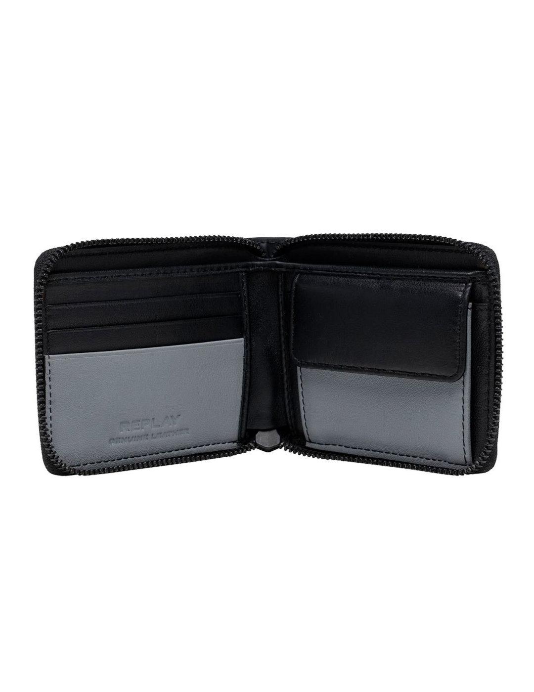 Cartera Replay negra con cremallera para hombre