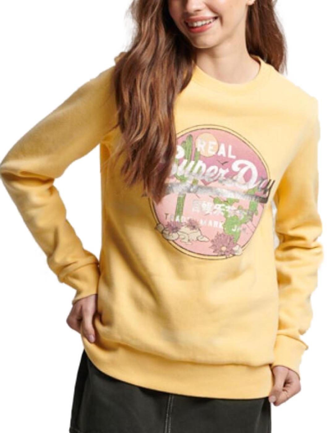 Sudadera Superdry vintage amarilla de mujer