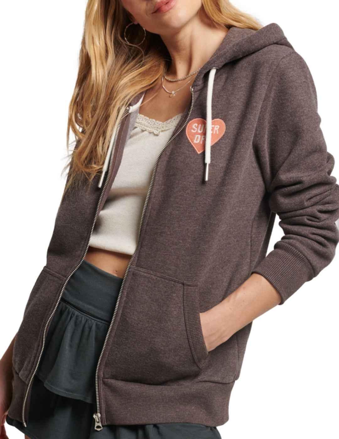 Sudadera Superdry Vintage marrón con capucha para mujer