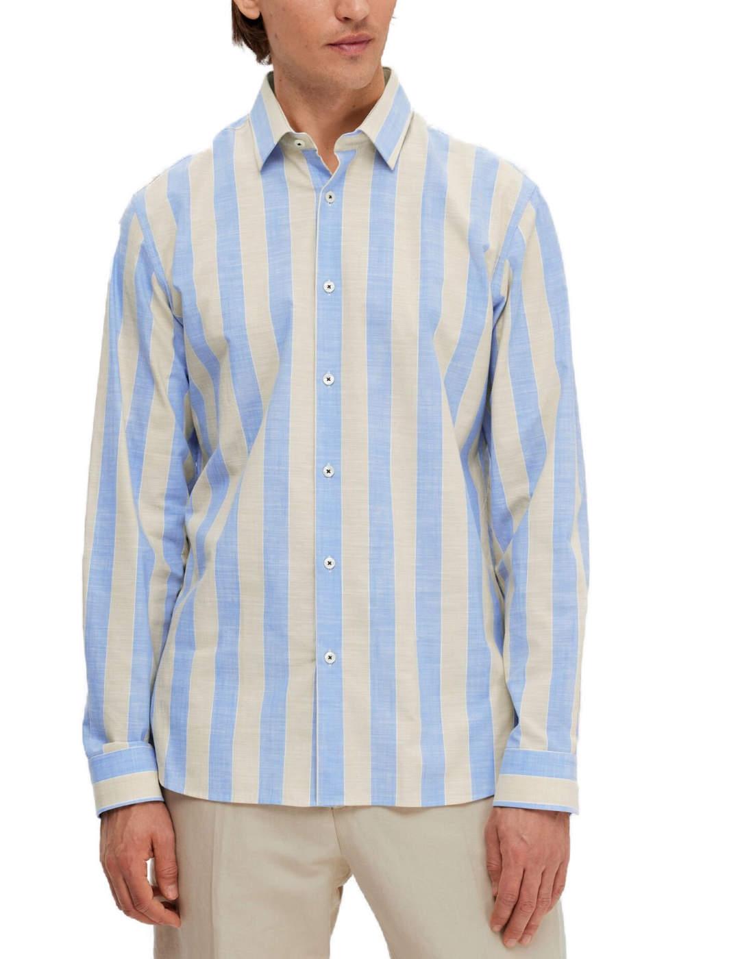 Camisa Selected James slim azul rayas para hombre