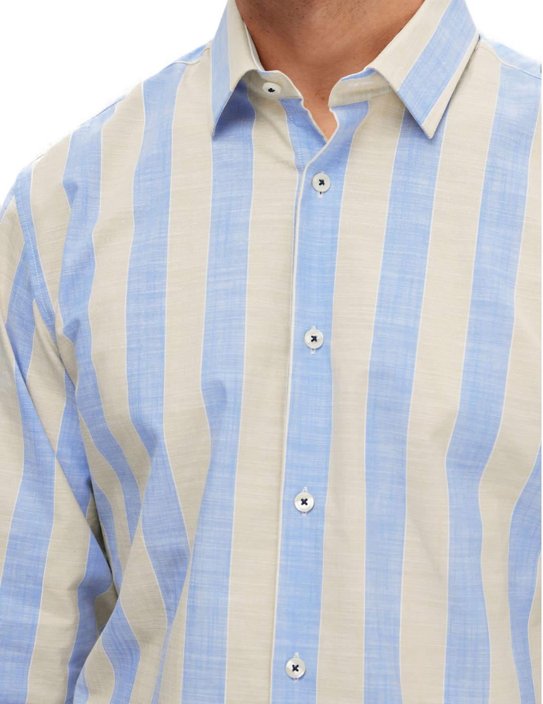 Camisa Selected James slim azul rayas para hombre