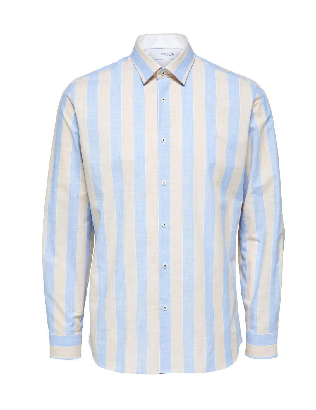 Camisa Selected James slim azul rayas para hombre