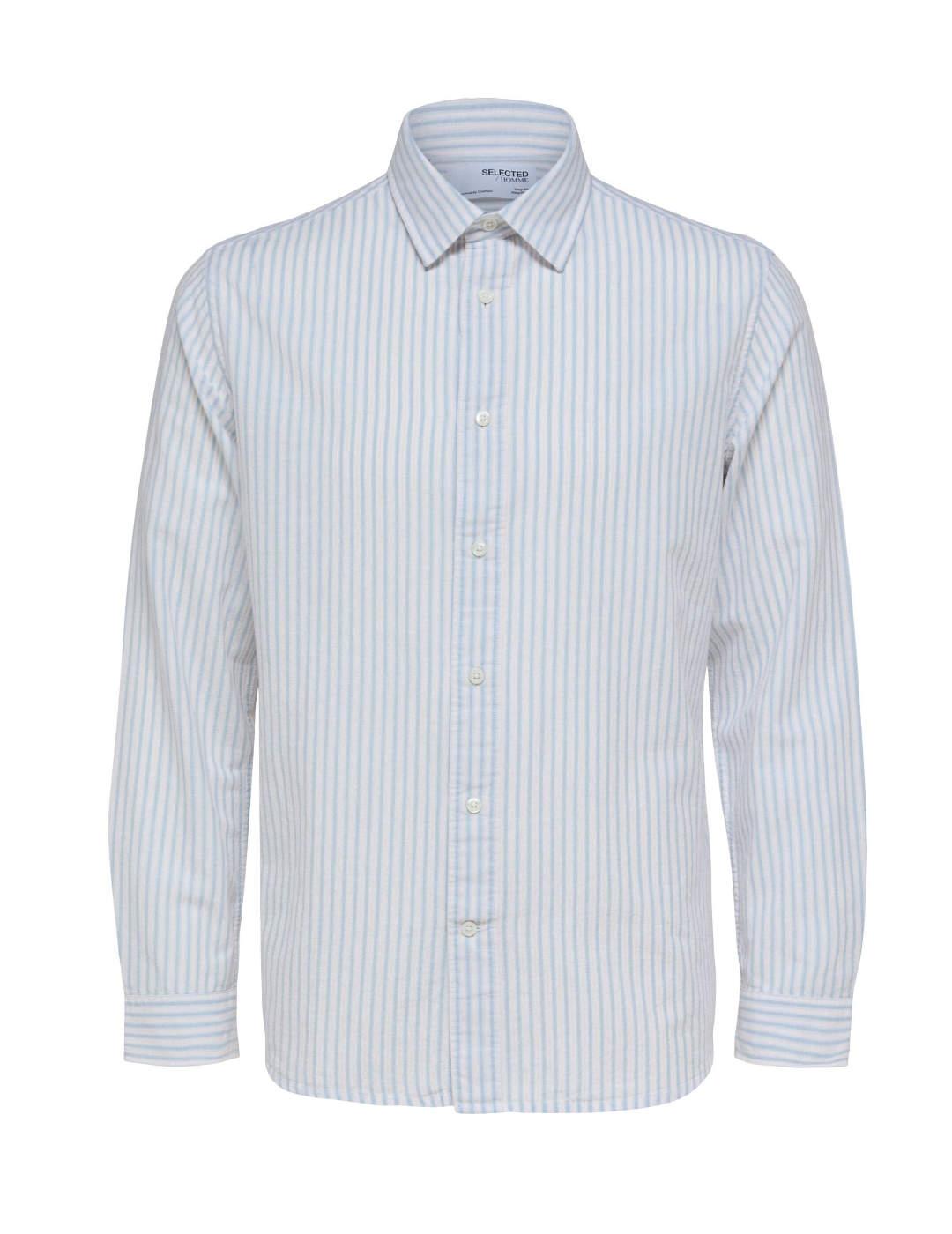 Camisa Selected Scot regular celeste rayas para hombre