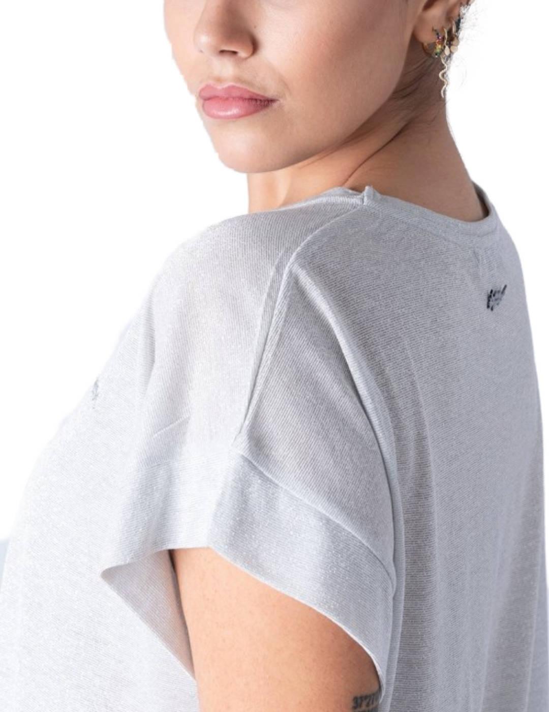 Camiseta Animosa Peace Army lurex gris para mujer