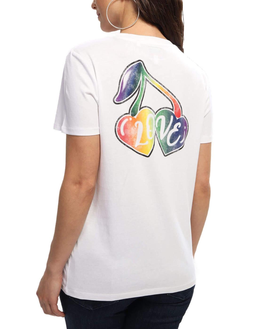 Camiseta Guess Rainbow blanco estampado multicolor de mujer