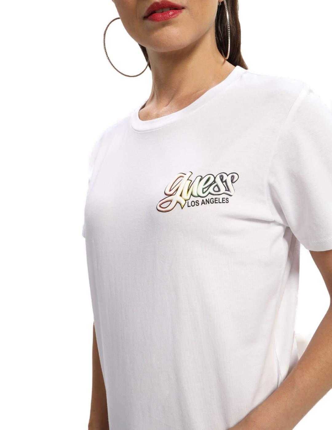 Camiseta Guess Rainbow blanco estampado multicolor de mujer