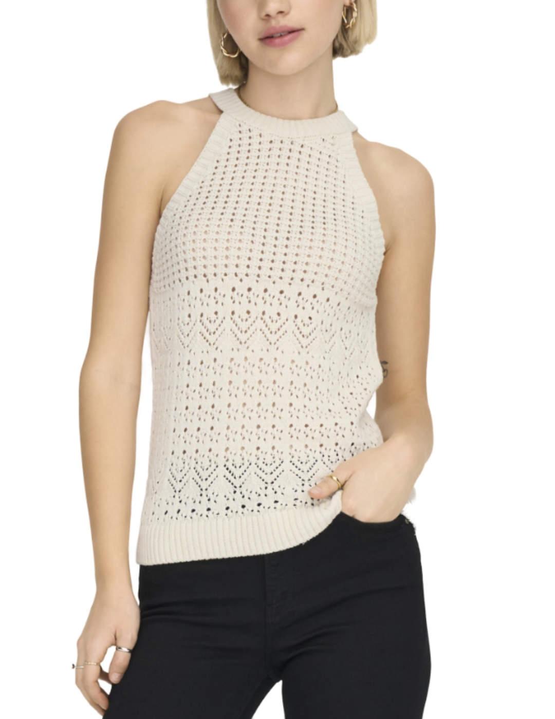 Top Only Summer crochet beige cuello halter de mujer