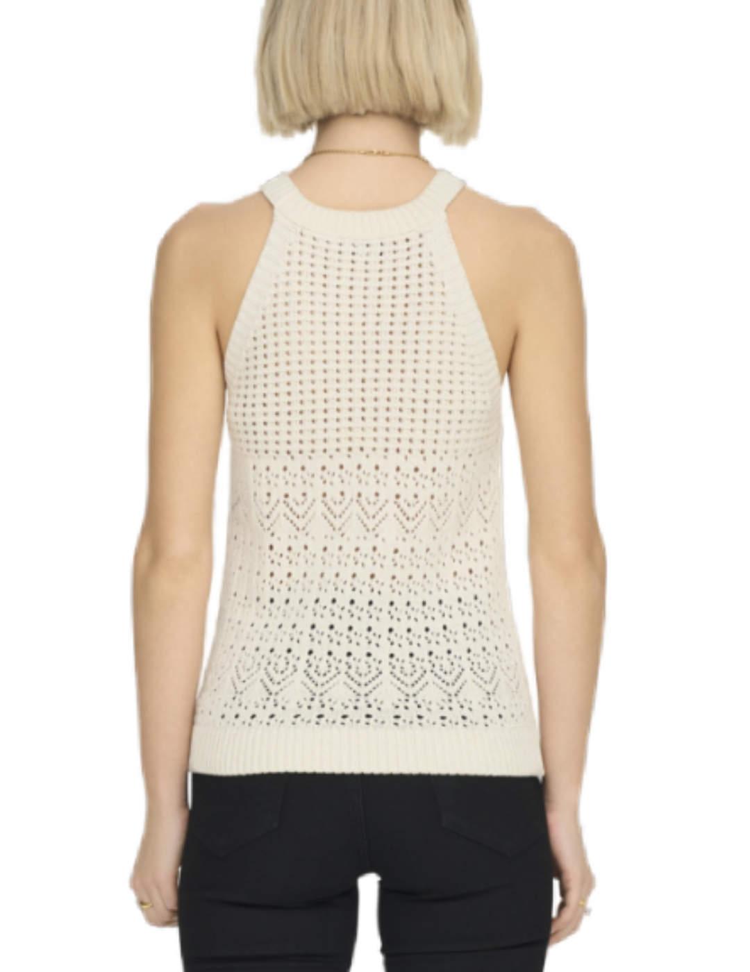 Top Only Summer crochet beige cuello halter de mujer
