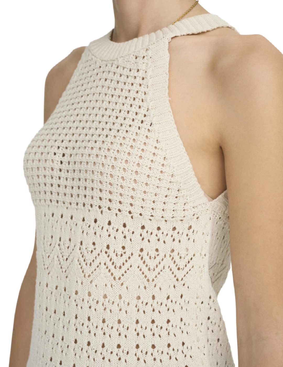 Top Only Summer crochet beige cuello halter de mujer