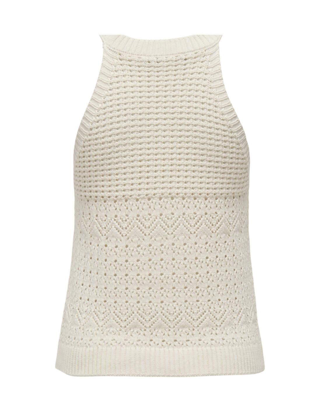 Top Only Summer crochet beige cuello halter de mujer