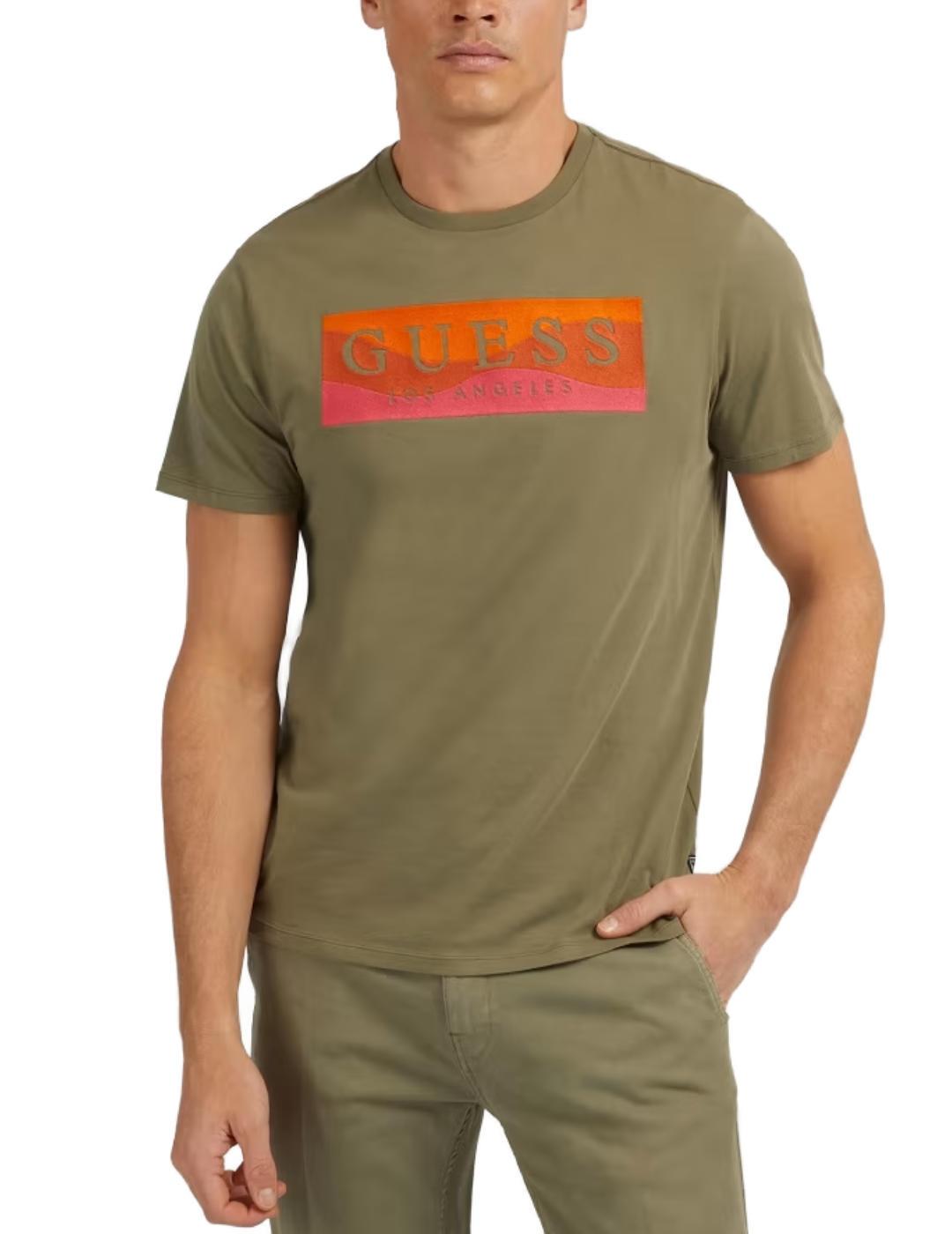 Camiseta Guess Embroidered verde manga corta para hombre