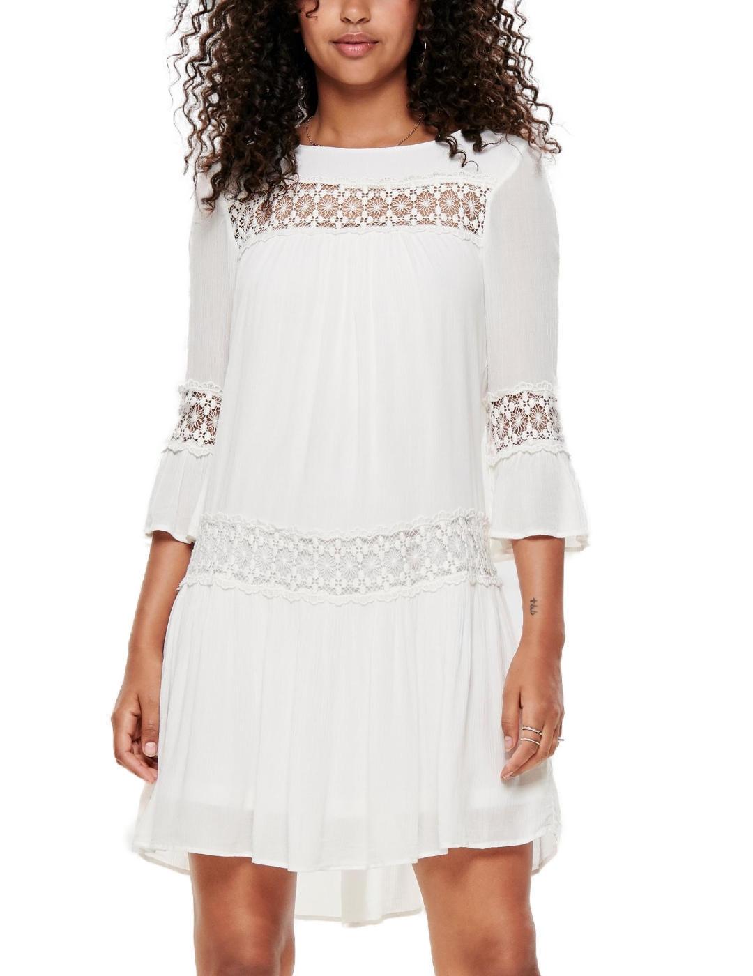 Vestido Only Tyra bámbula blanco midi de mujer