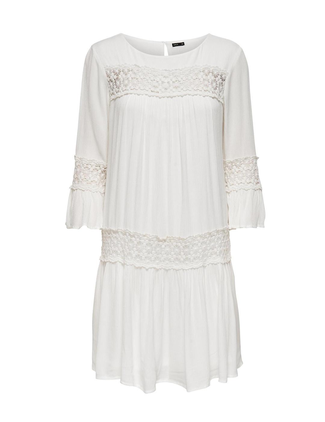 Vestido Only Tyra bámbula blanco midi de mujer