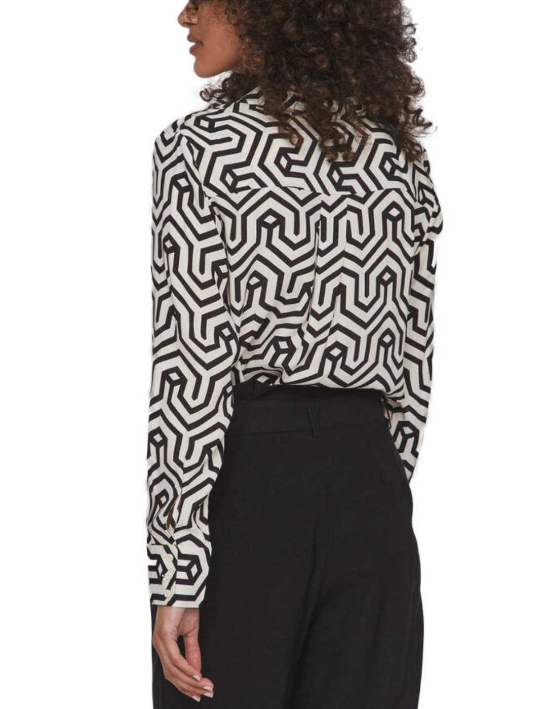 Camisa Vila Daca estampado geométrico blanco/negro de mujer