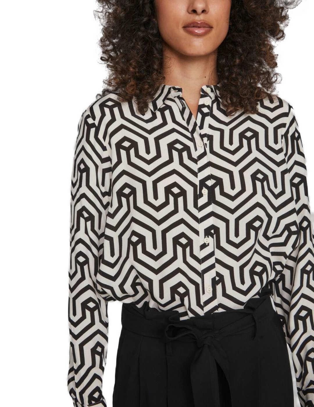 Camisa Vila Daca estampado geométrico blanco/negro de mujer