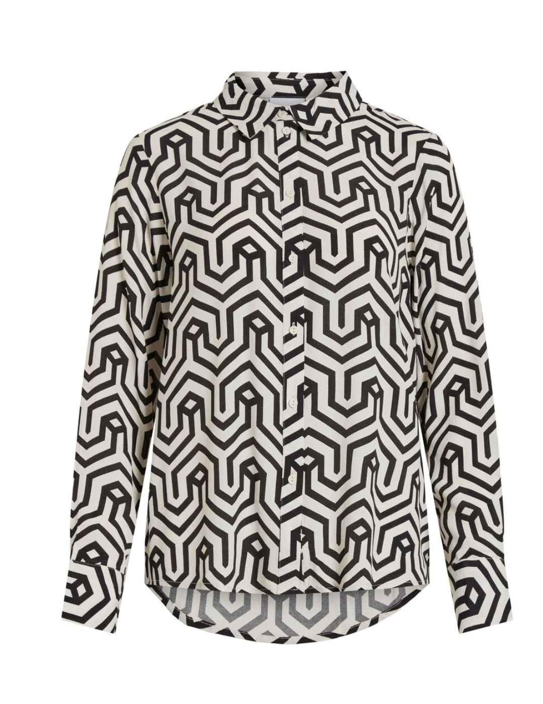 Camisa Vila Daca estampado geométrico blanco/negro de mujer