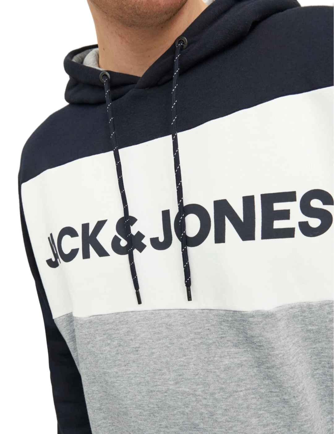 Sudadera Jack&Jones Plus marino y gris capucha de hombre