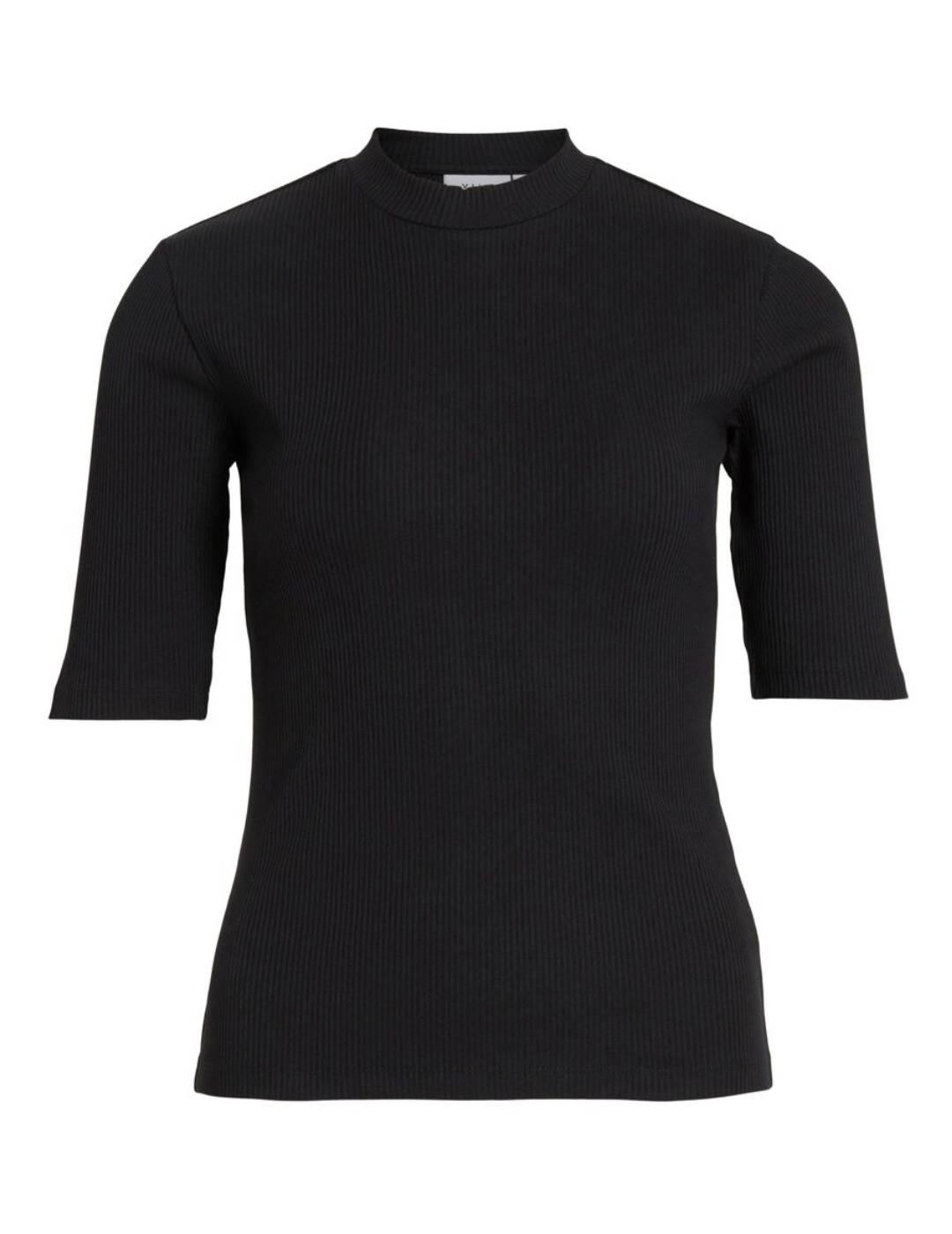 Camiseta Vila Abenia negra de canalé para mujer