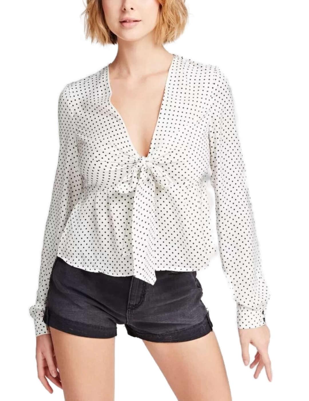 Blusa Guess con escote en 'V' anudada blanca para mujer