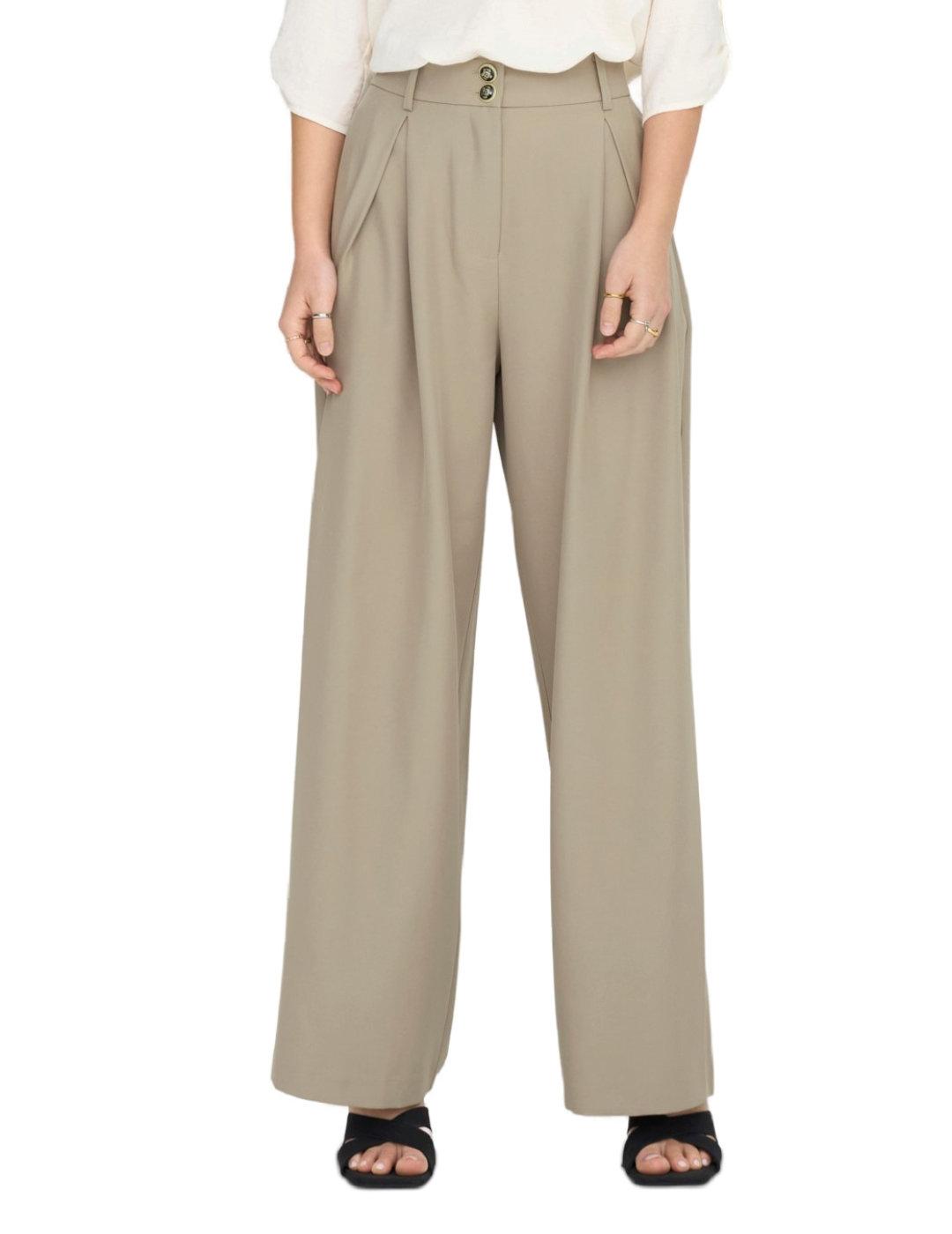 Pantalón Only Thea loose marrón talle alto amplio de mujer