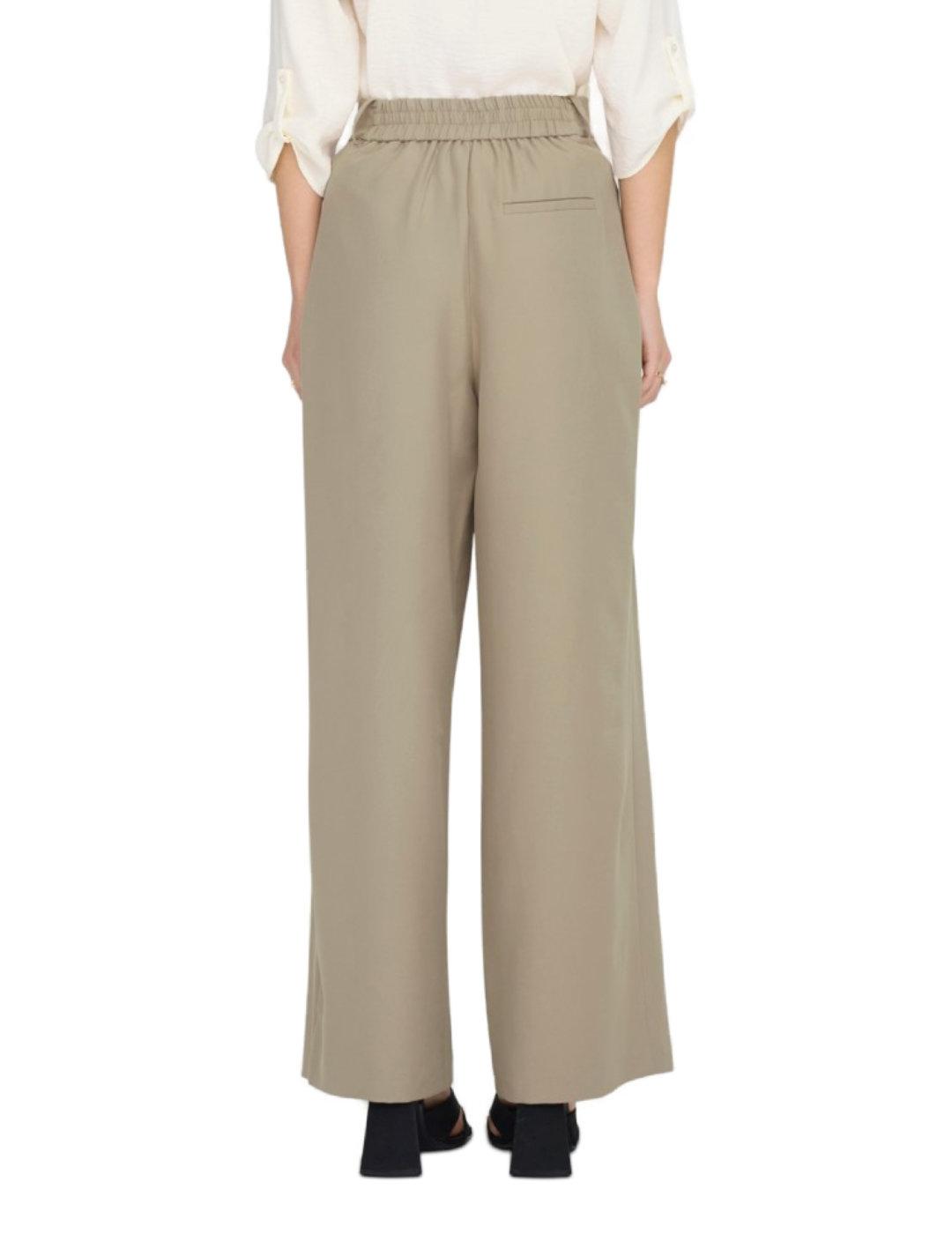 Pantalón Only Thea loose marrón talle alto amplio de mujer