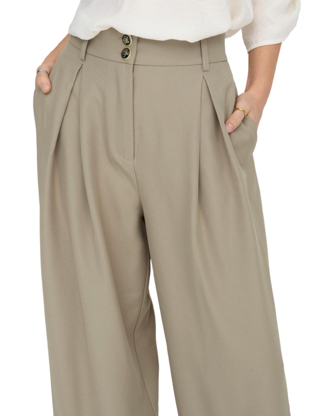 Pantalón Only Thea loose marrón talle alto amplio de mujer