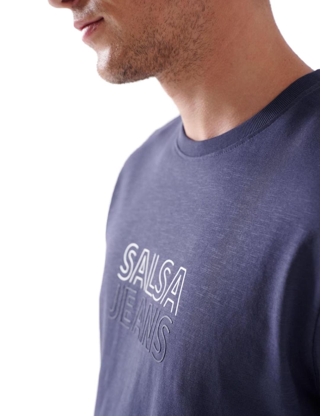 Camiseta Salsa de manga corta marino letras de hombre