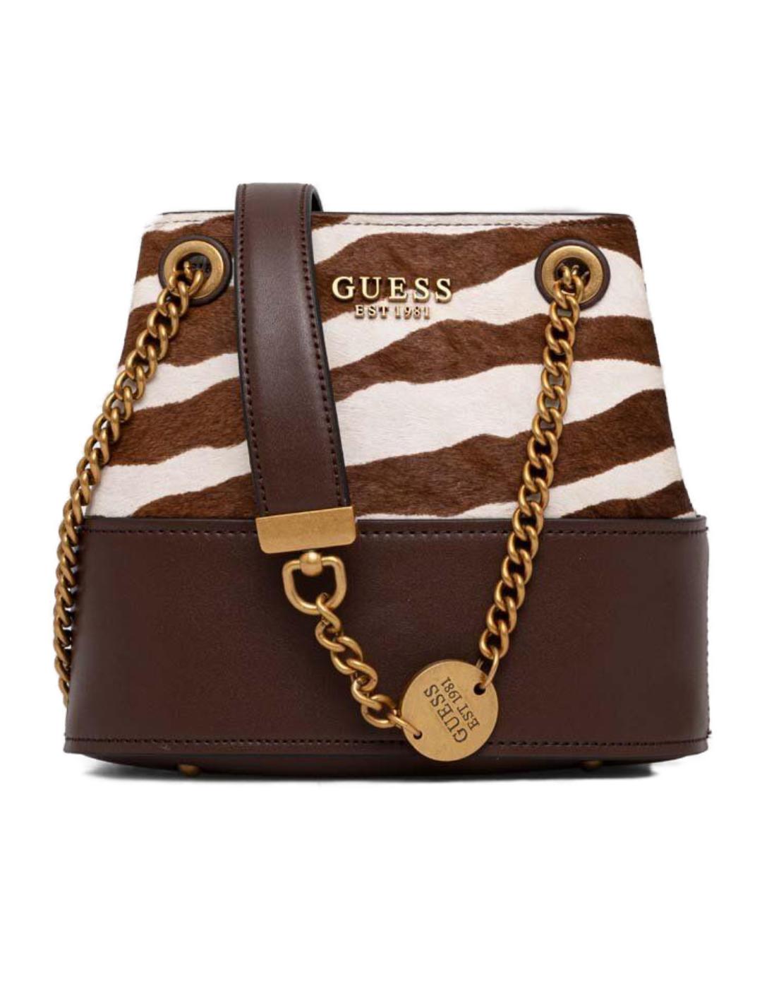 Bolso Guess Iseline marron estampado cebra de mujer