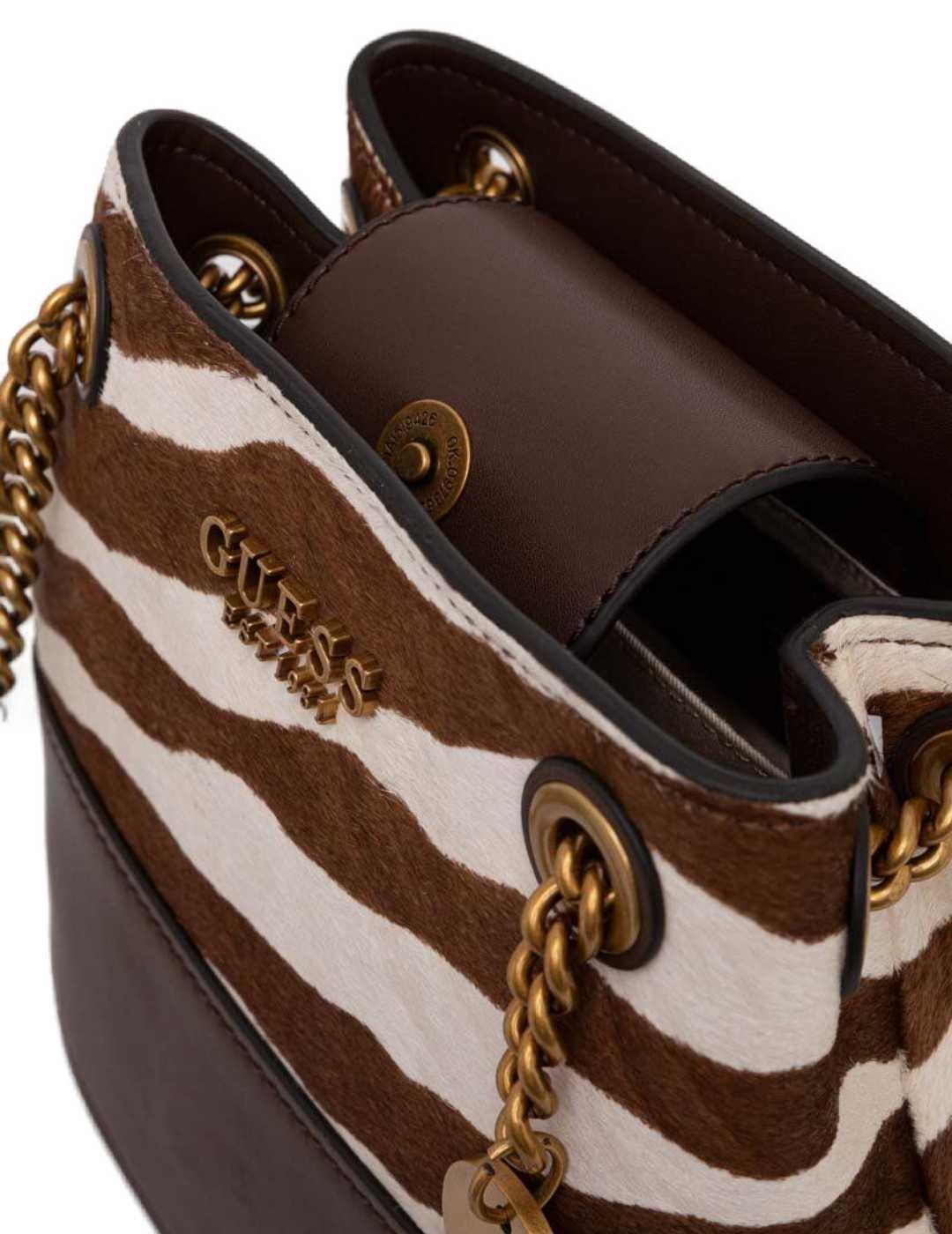 Bolso Guess Iseline marron estampado cebra de mujer