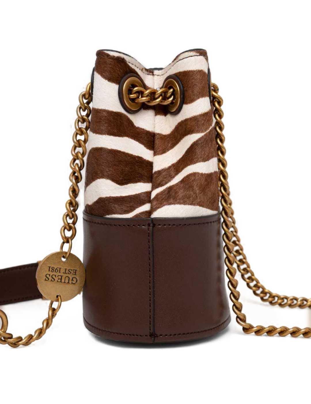 Bolso Guess Iseline marron estampado cebra de mujer