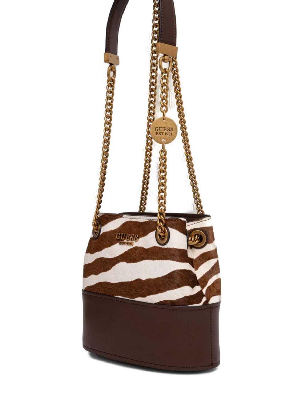 Bolso Guess Iseline marron estampado cebra de mujer