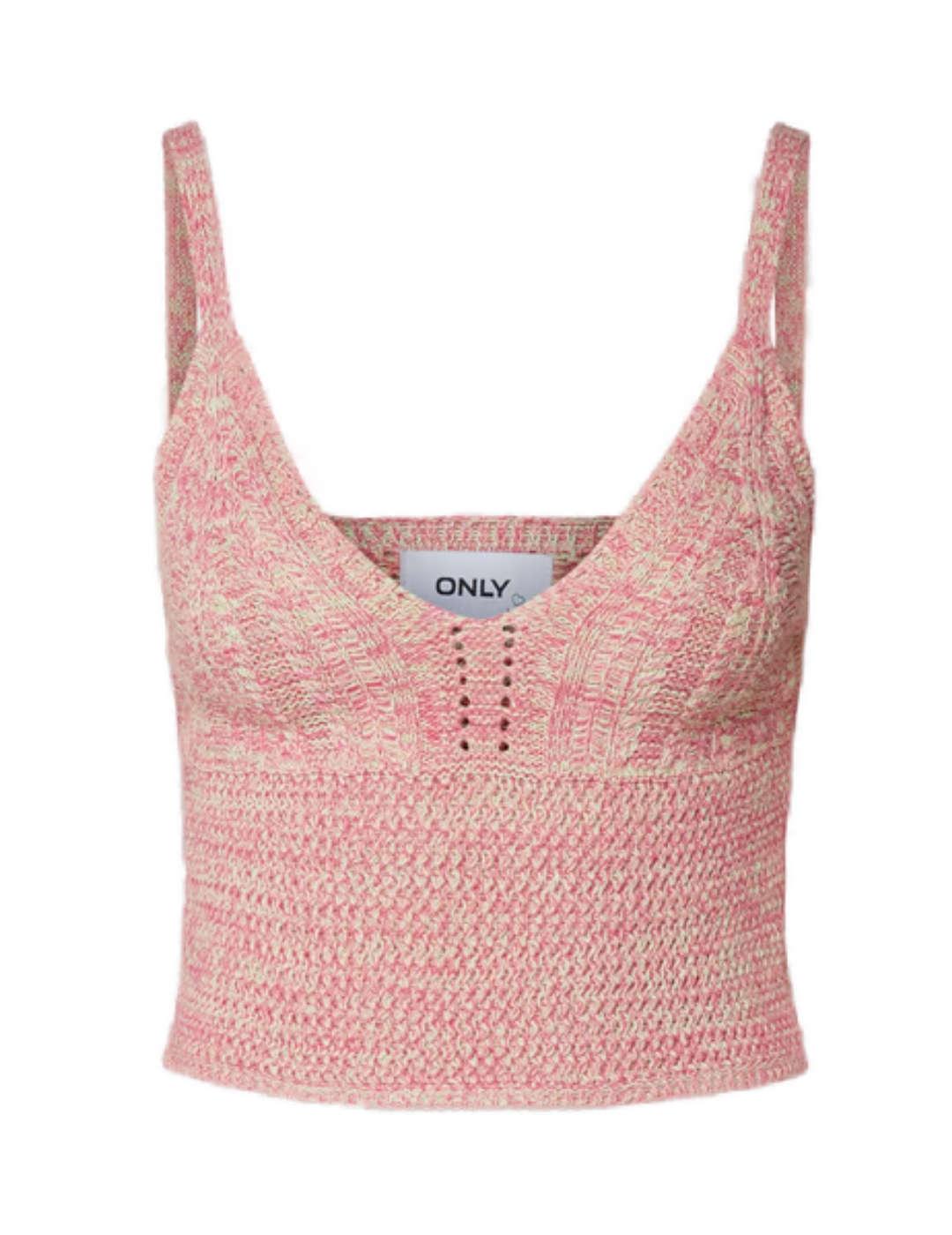 Top crop Only punto jaspeado rosa y verde para mujer