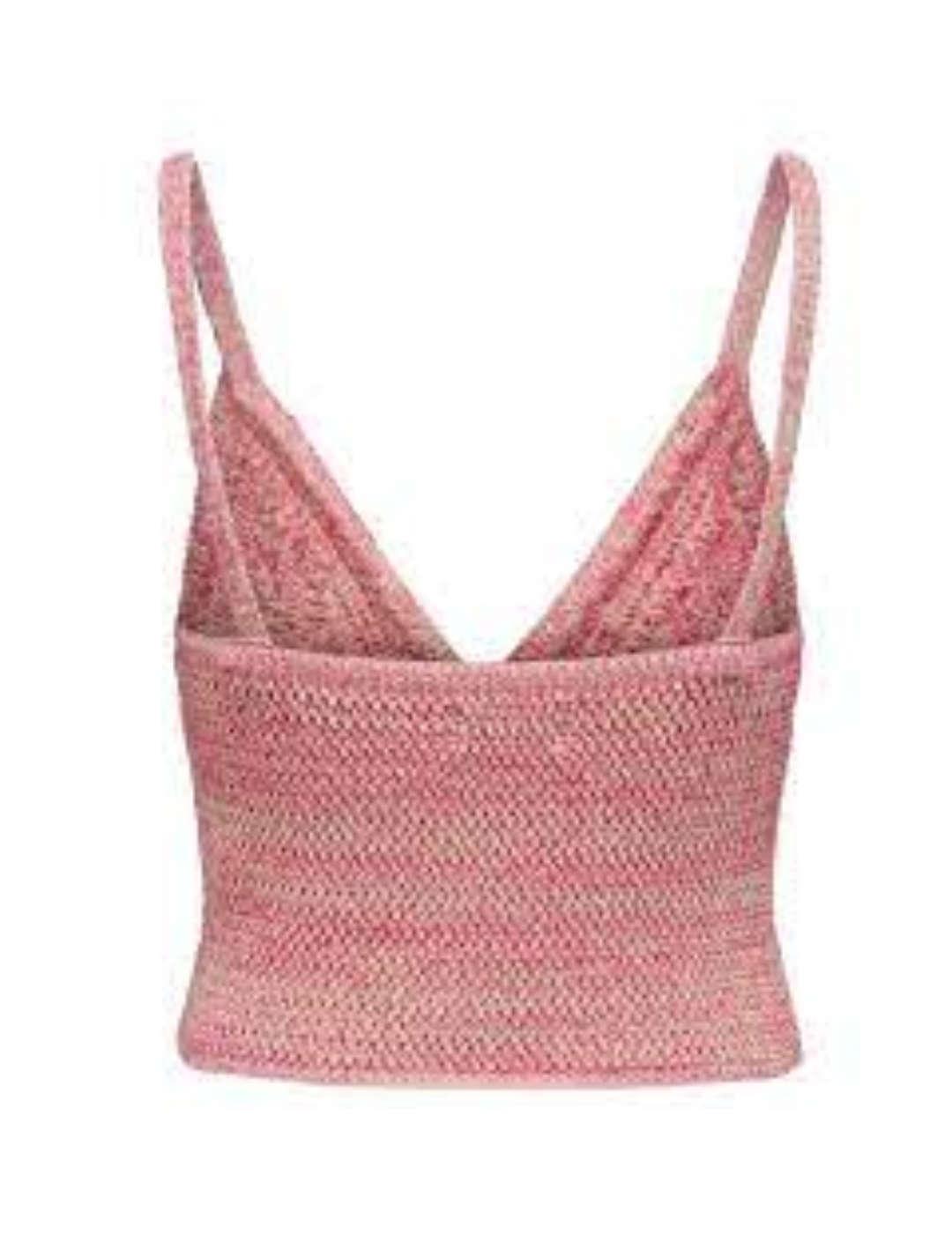 Top crop Only punto jaspeado rosa y verde para mujer