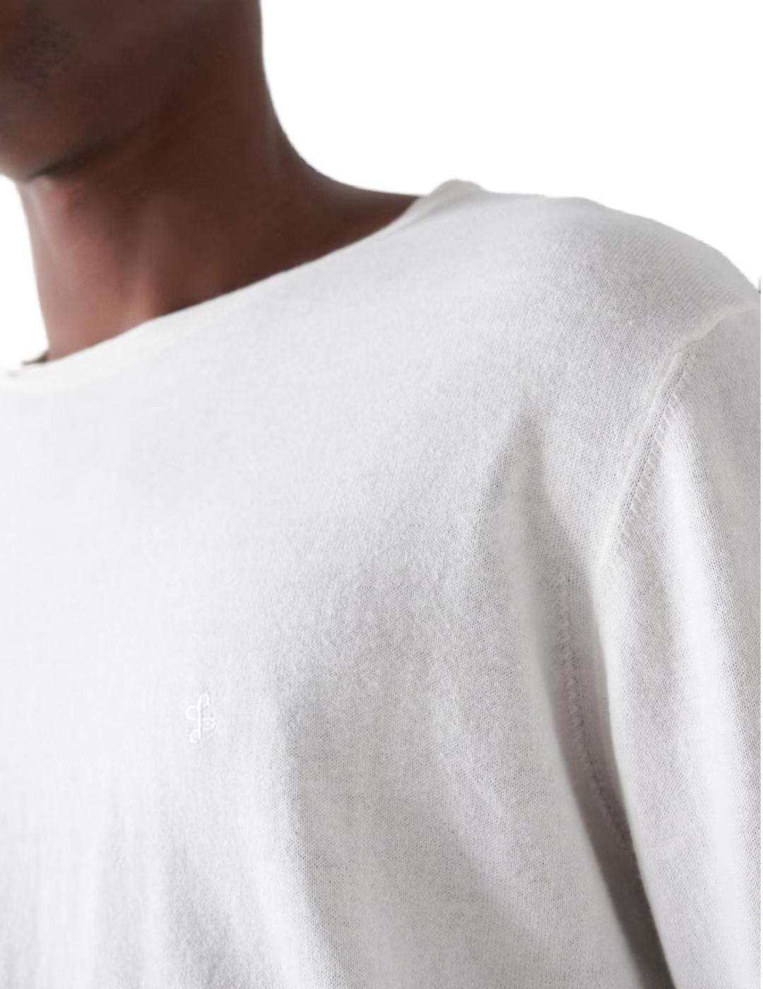 Jersey Salsa blanco punto fino cuello redondo de hombre