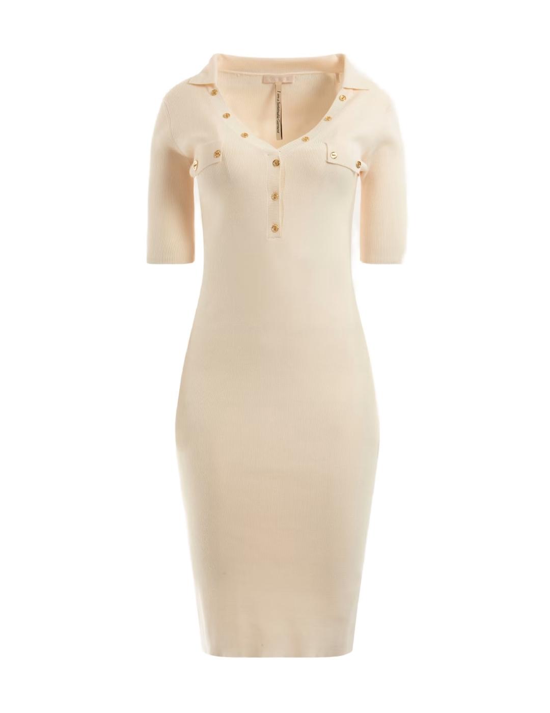 Vestido Guess Grace beige midi de punto para mujer