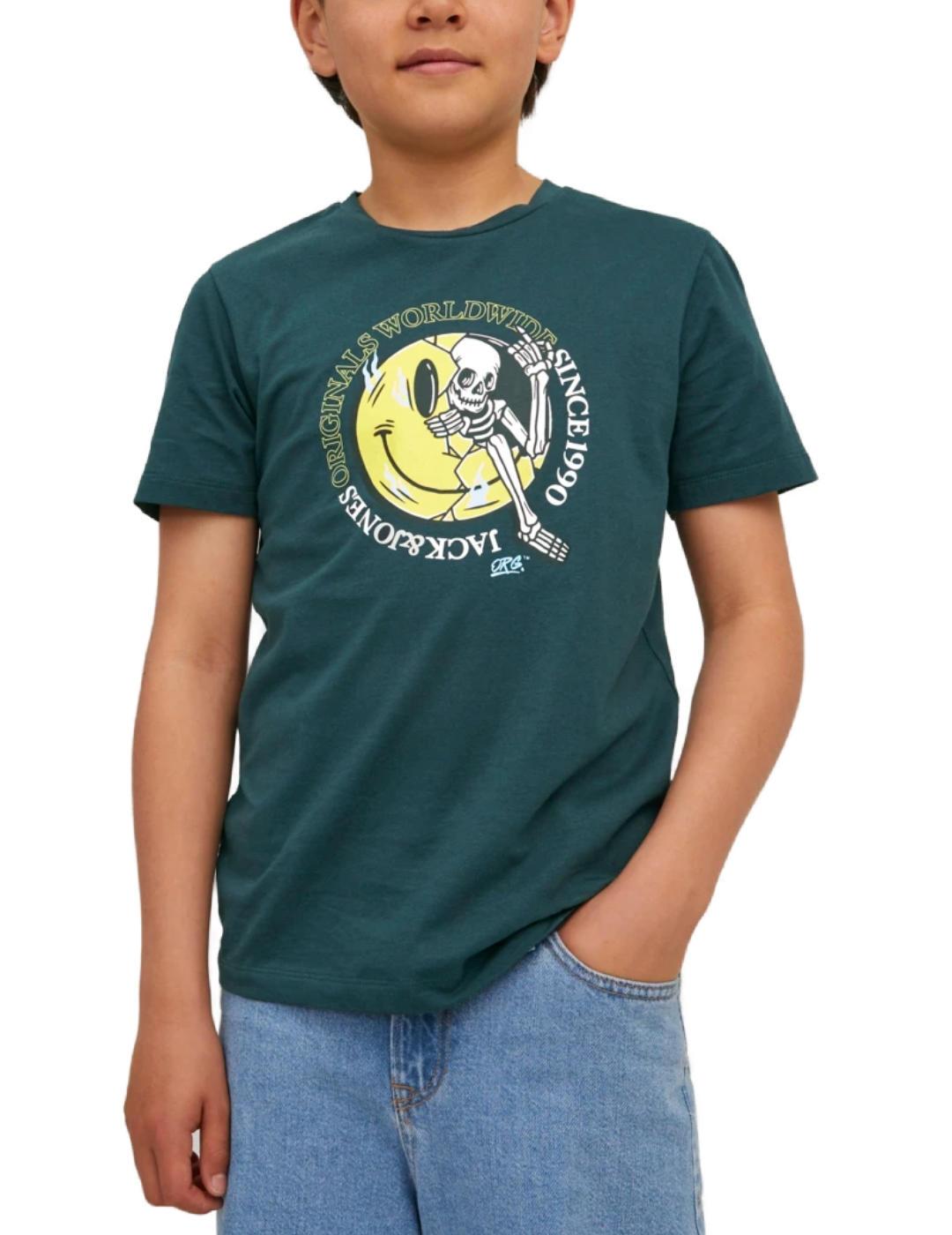 Camiseta Jack&Jones Junior Life verde mnaga corta de niño