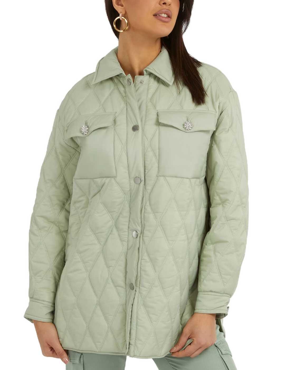 Chaqueta Guess Giorgia verde guateada para mujer