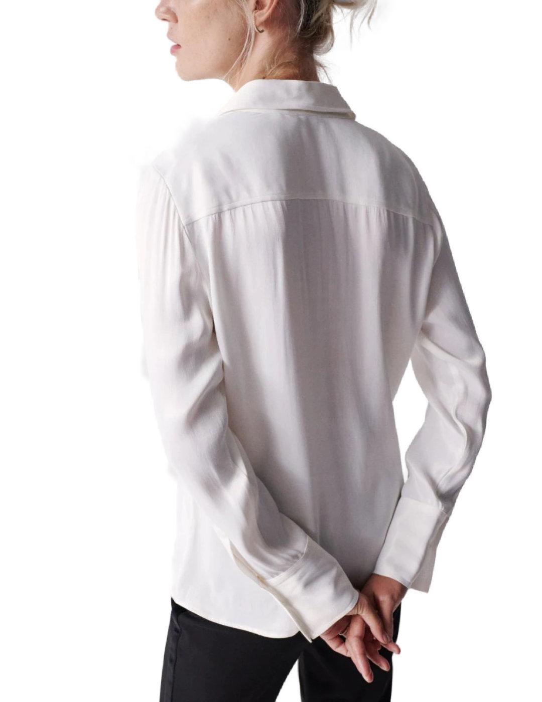 Camisa Salsa blanca satinada lisa para mujer