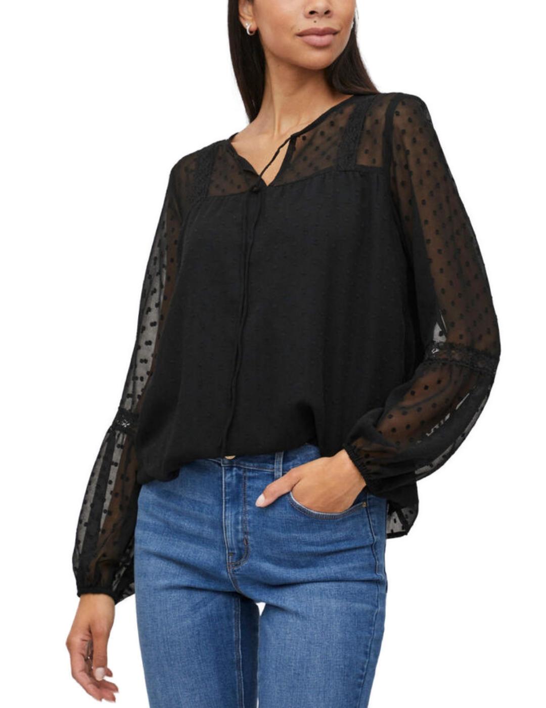 Blusa Vila Edee negro topos y transparencias para mujer