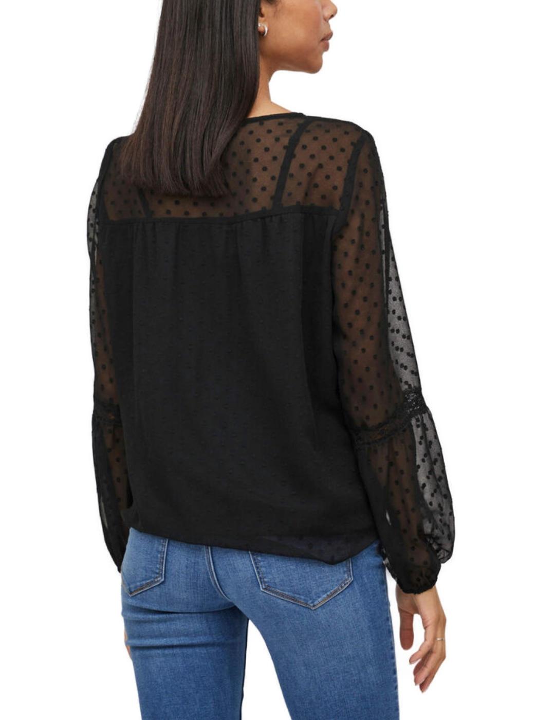 Blusa Vila Edee negro topos y transparencias para mujer