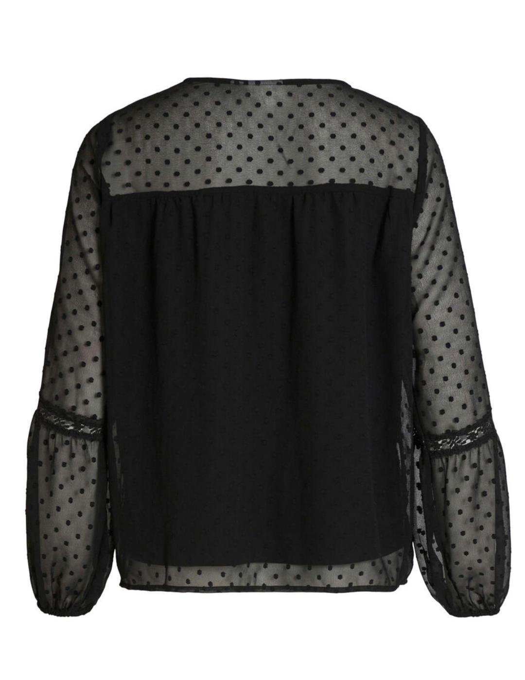 Blusa Vila Edee negro topos y transparencias para mujer