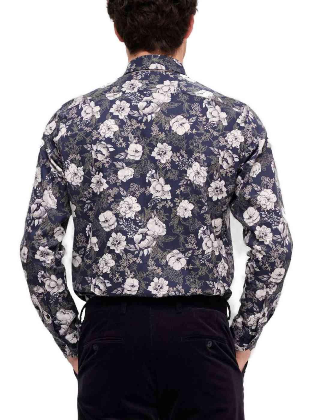 Camisa Selected Soho azul marino flores para hombre