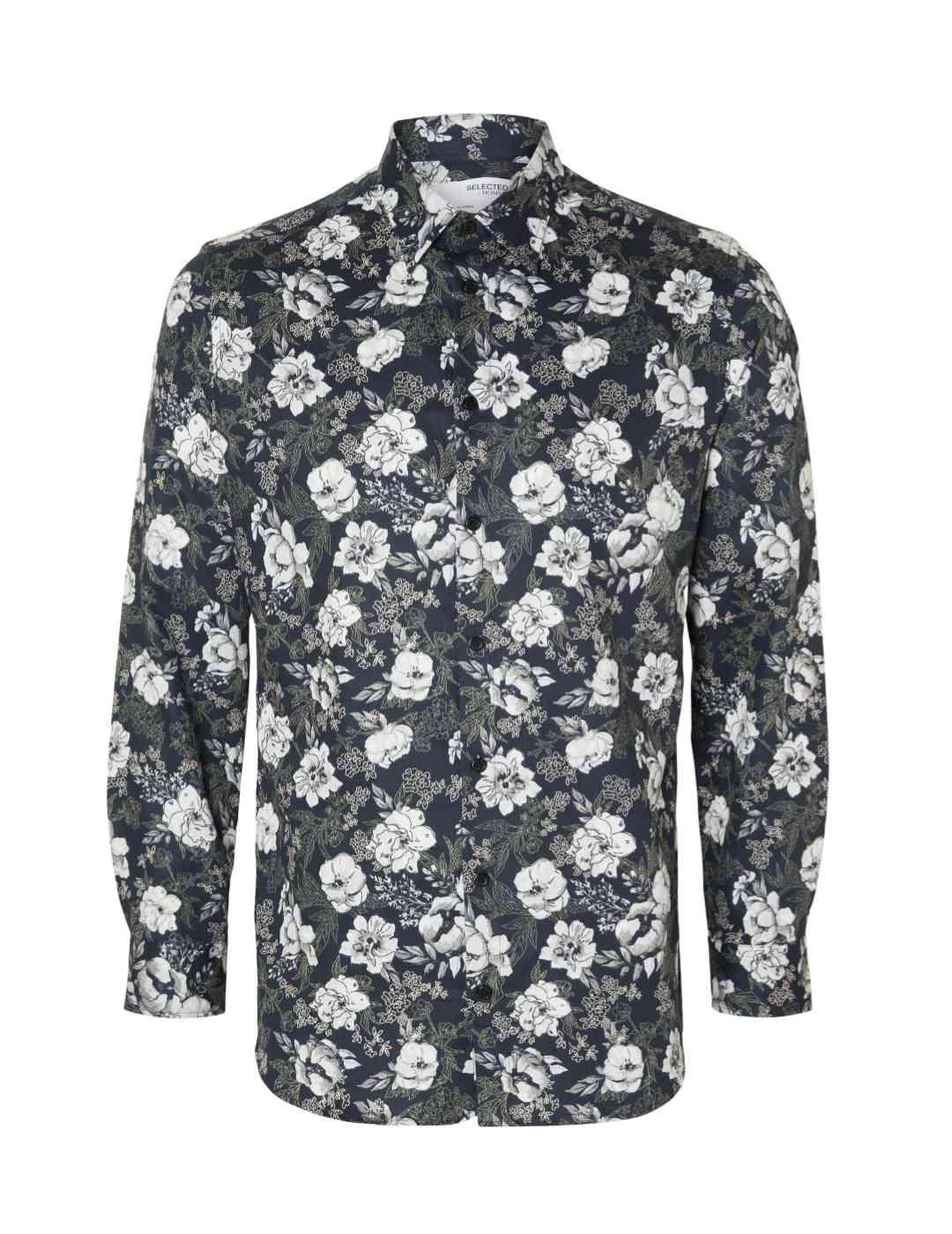 Camisa Selected Soho azul marino flores para hombre