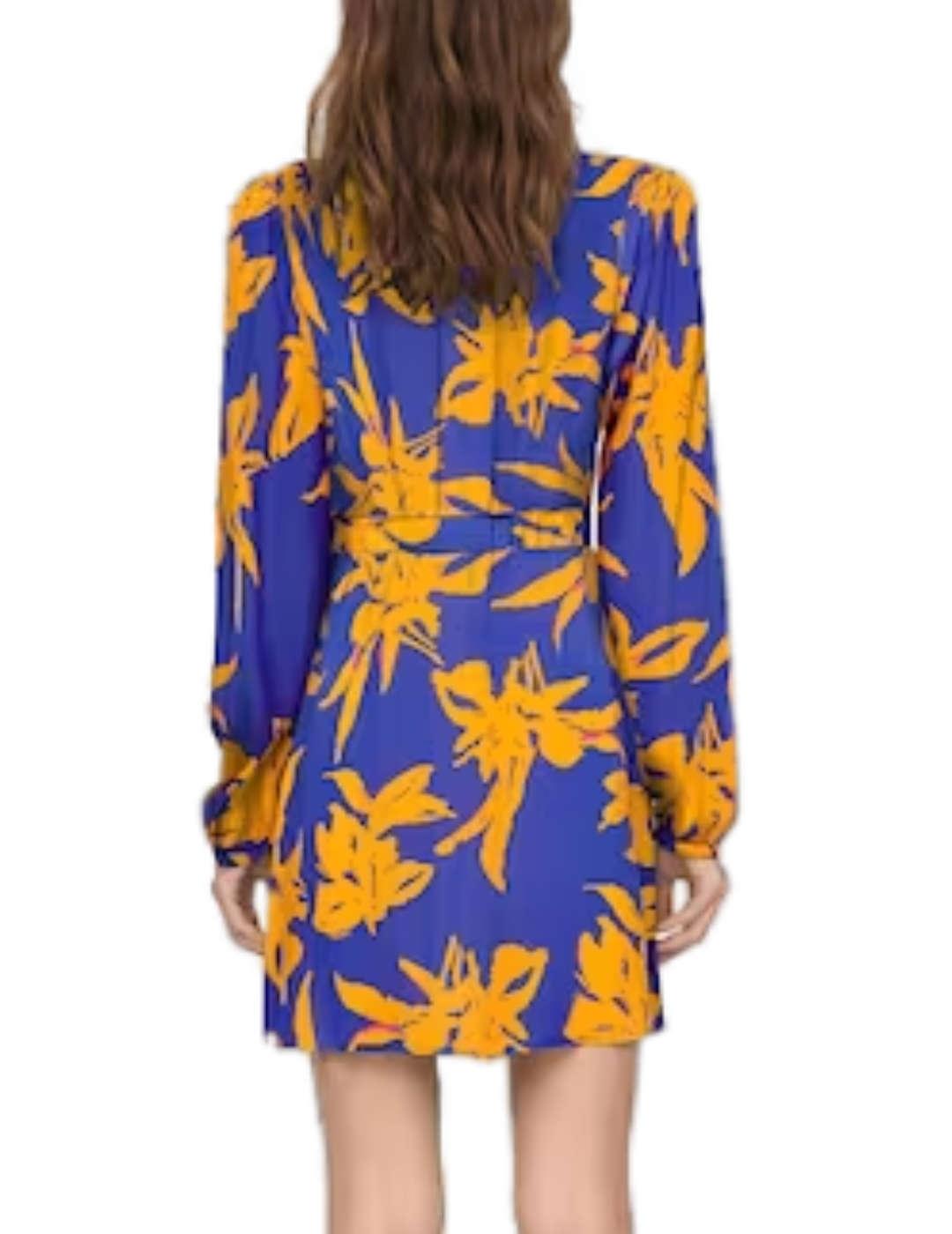 Vestido Only Alma azul y naranja de manga larga para mujer