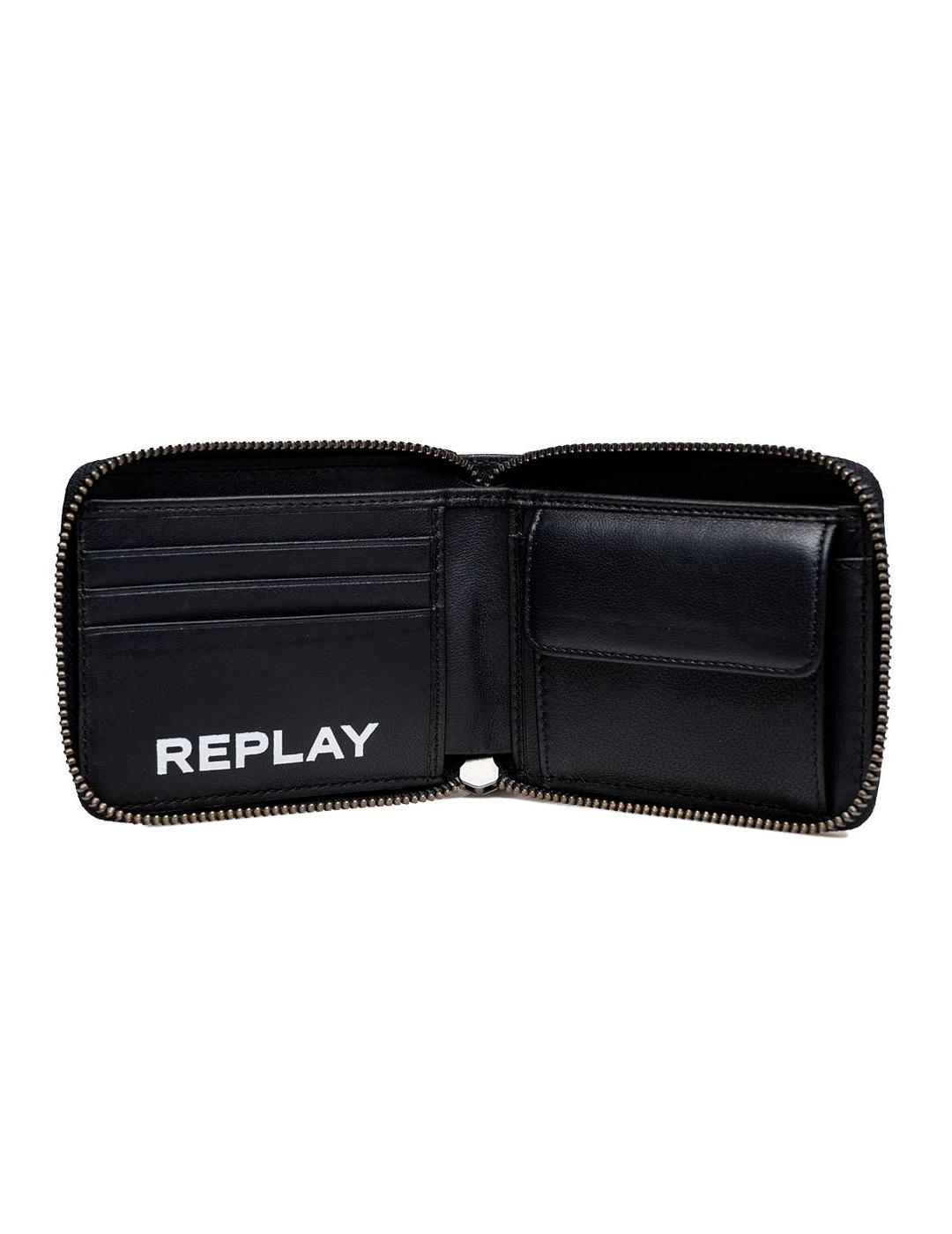 Cartera Replay negra con cremallera para hombre