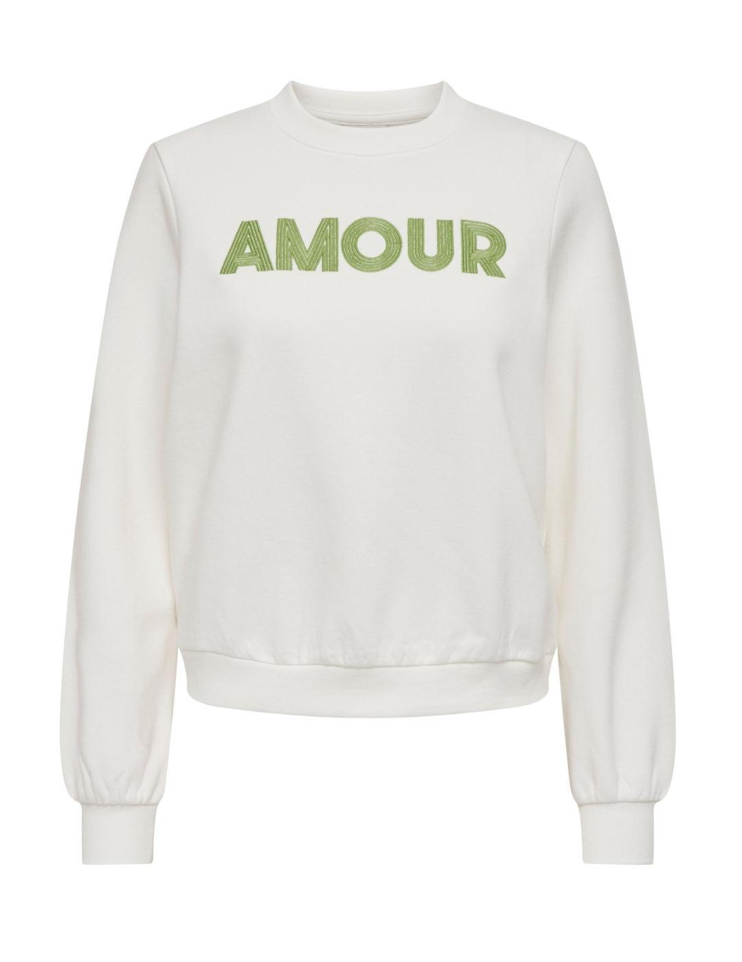 Sudadera Only Ana blanca bordado verde para mujer