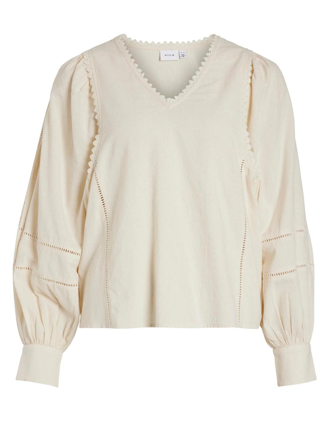 Blusa Vila Belin beige bordados para mujer